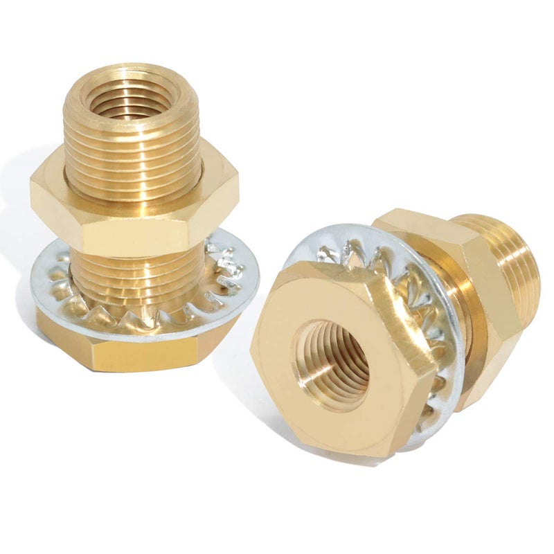 Boeray 2pcs Brass Bulkhead Fittings 1/4â€ NPT Female to 1/4â€ NPT Female Thread Bulkhead Straight Connector Brass Coupling 1.5â€ Length Outer Diameter 3/4â€-16 Bulkhead Tank Air Hose Line Pipe Fittings - Image 1